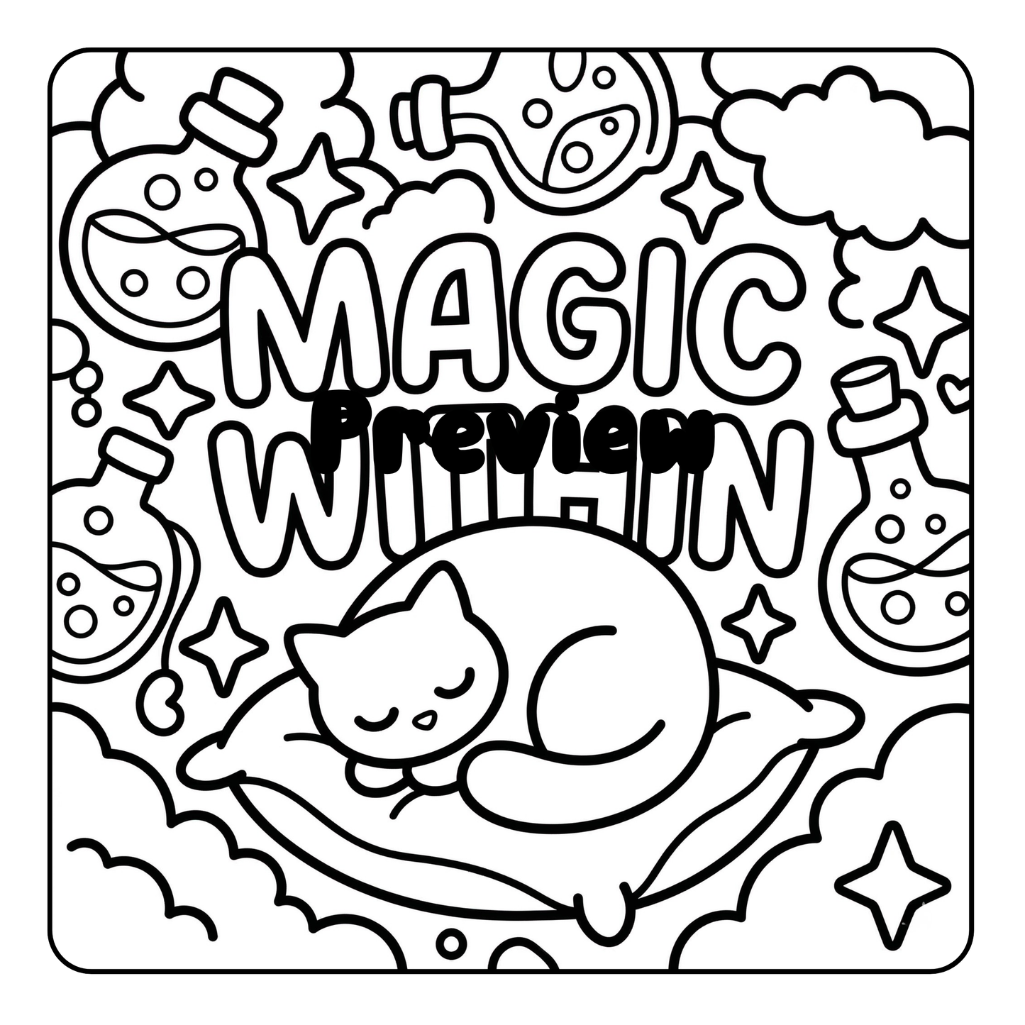 Moonlit Magic & Cozy Spells: 40 Bold & Easy Coloring Book, Digital PDF