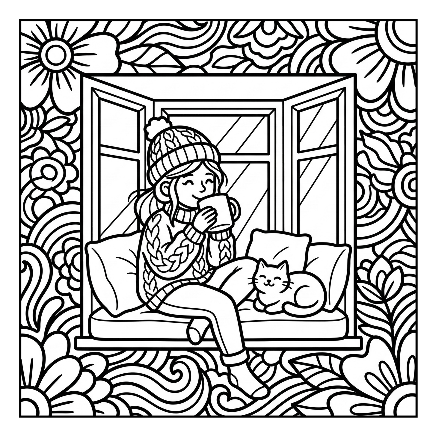 Cozy Mornings & Cuddly Pets: Bold & Easy Coloring Book Digital PDF
