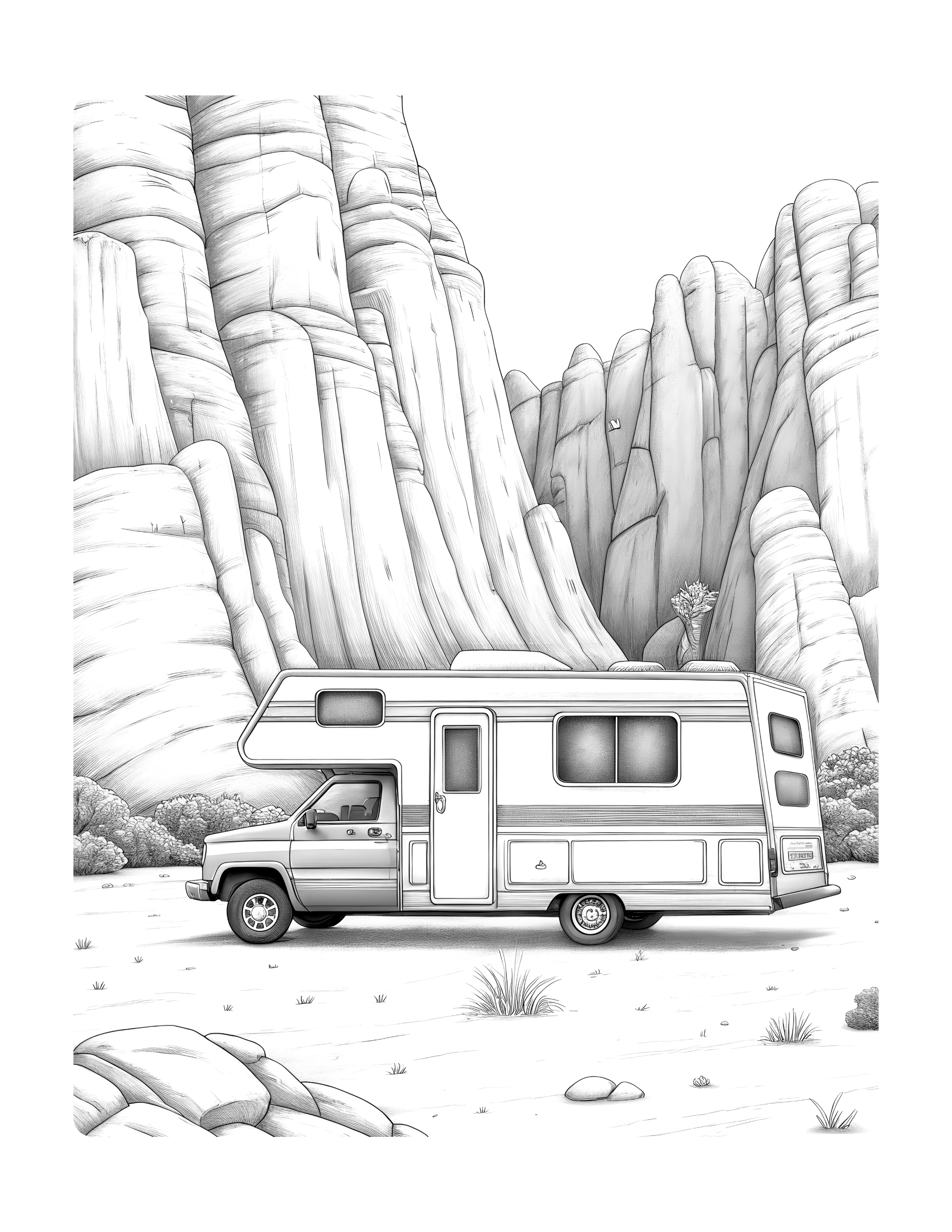 Interior coloring page from 'Retro Camp Vibes Coloring Book Vol 3' — grayscale digital PDF by CMH Publishing