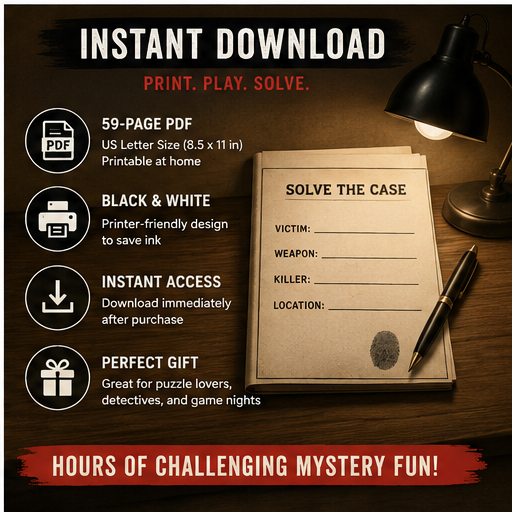 Crime Mystery Word Search, 50 Logic Deduction Puzzles for Adults, Printable Detective Game Book PDF