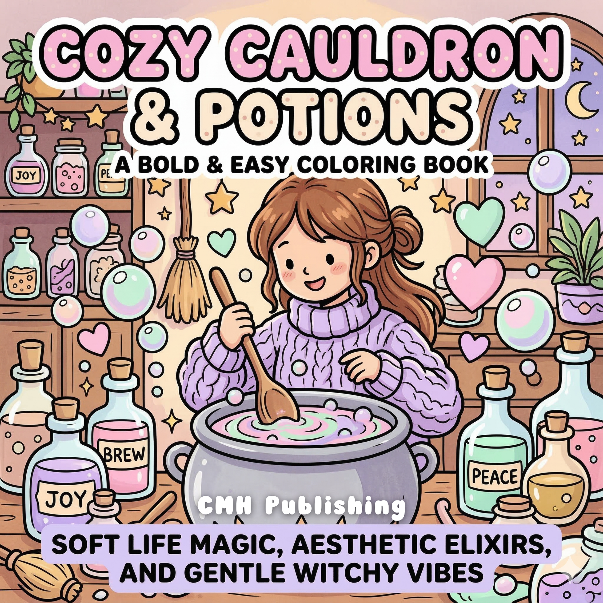Cover of 'Cozy Cauldron & Potions A Bold and Easy Coloring Book' — adult coloring book by CMH Publishing