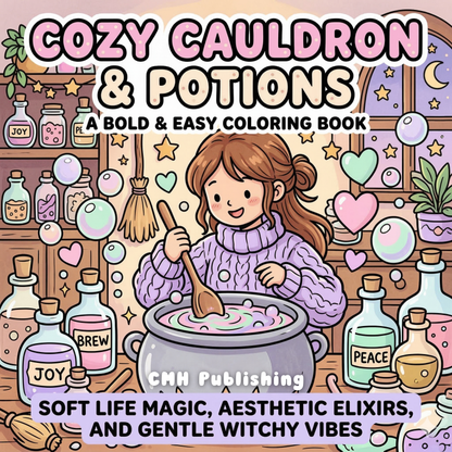 Cover of 'Cozy Cauldron & Potions A Bold and Easy Coloring Book' — adult coloring book by CMH Publishing