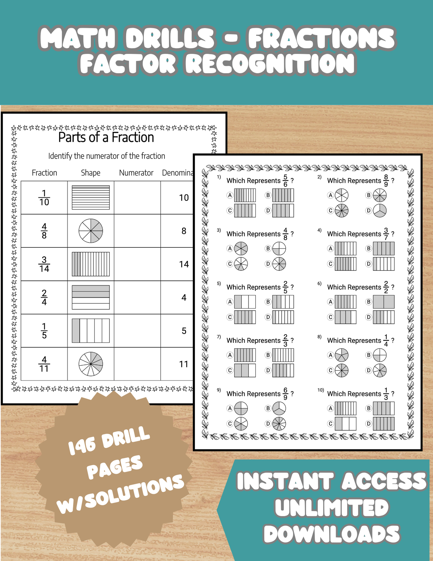 Maths Drill Fraction Worksheets | 146 Printable Sheets Numbers 0 to 15, Practice Speed Factors, Fourth Fifth Grade Math Homework, Solutions