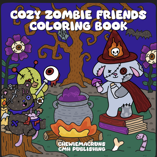 Cozy Zombie Friends PDF Coloring Book | 20 Hand-Drawn Scenes