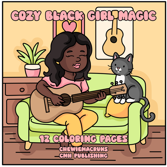 Cozy Black Girl Magical Moments Digital PDF Coloring Book
