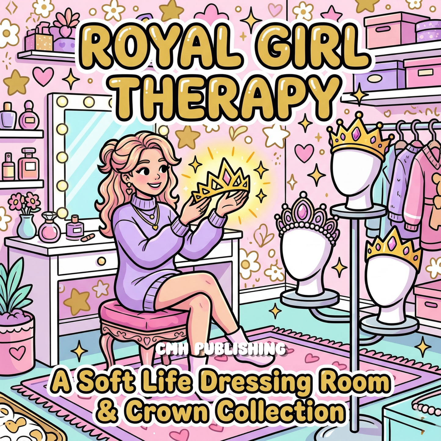 Cover of 'Bold & Easy Coloring Book Royal Girl Therapy' — printable digital PDF coloring book by CMH Publishing