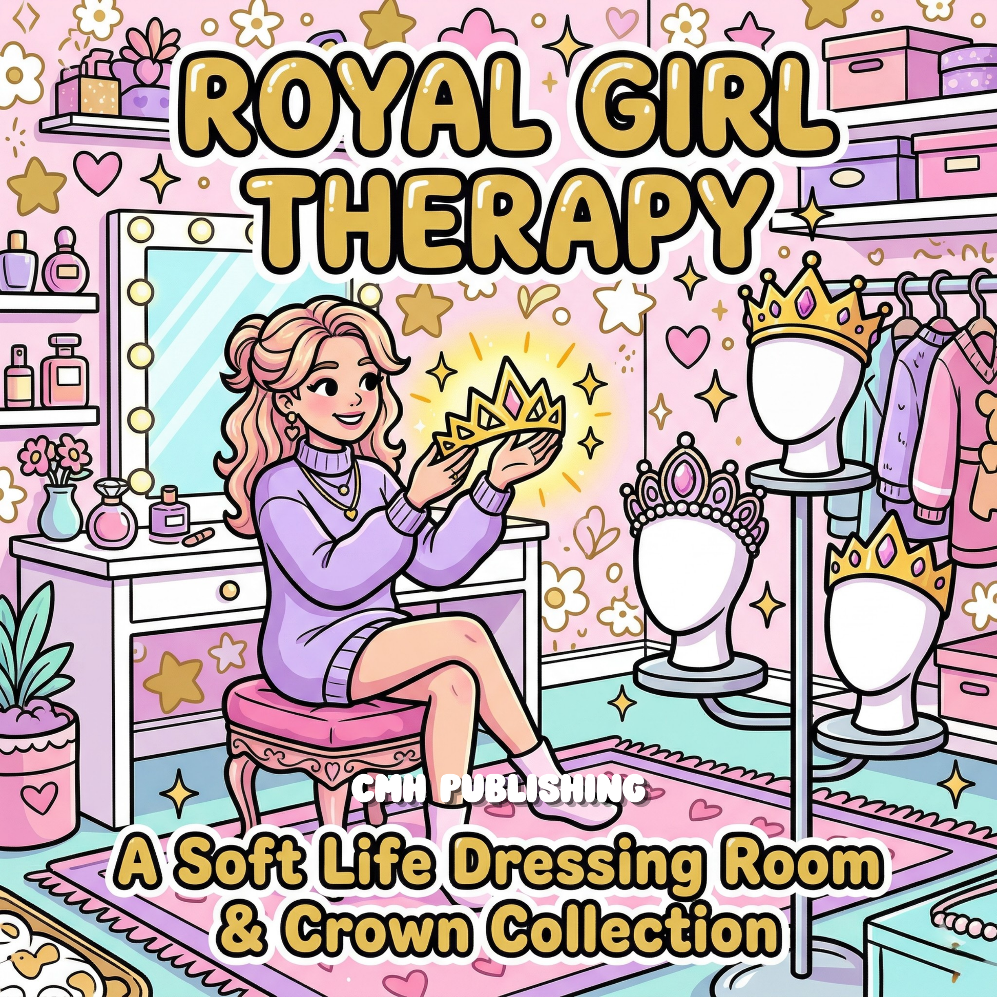 Cover of 'Bold & Easy Coloring Book Royal Girl Therapy' — printable digital PDF coloring book by CMH Publishing