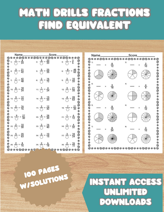 Equivalent Fractions Visual Practice Worksheets Grades 3-4, 4th 5th Grade Math Printable Fractions Addition Math Pages Fraction Drills