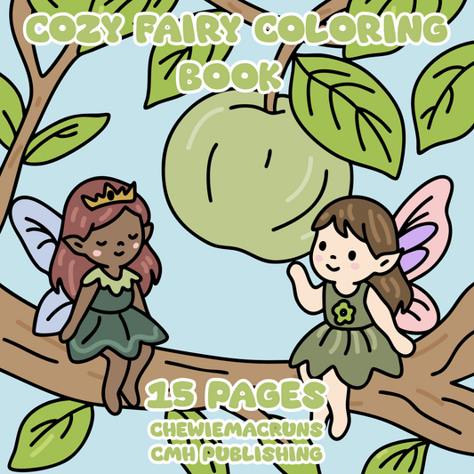 Cozy Fairy Coloring Book, 15 Hand-Drawn Printable Pages, PDF