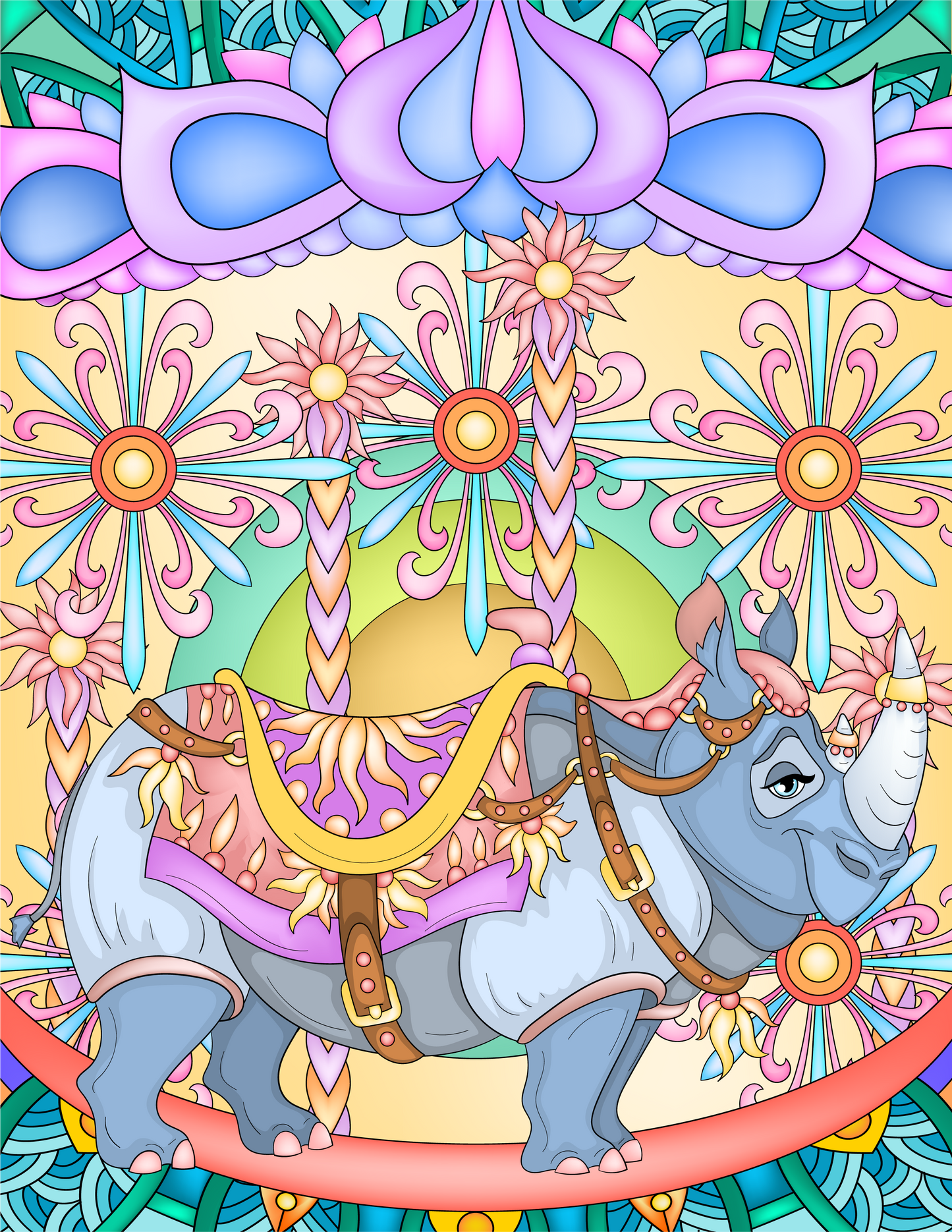 Carousel Animals Coloring Book | 46 Beautiful Fantasy Pages of Intricate Patterns and Animals for Teens and Adults | Instant PDF Download