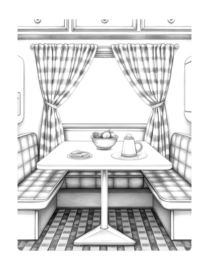 Interior coloring page from 'Retro Camp Vibes Coloring Book Vol 1' — grayscale digital PDF by CMH Publishing