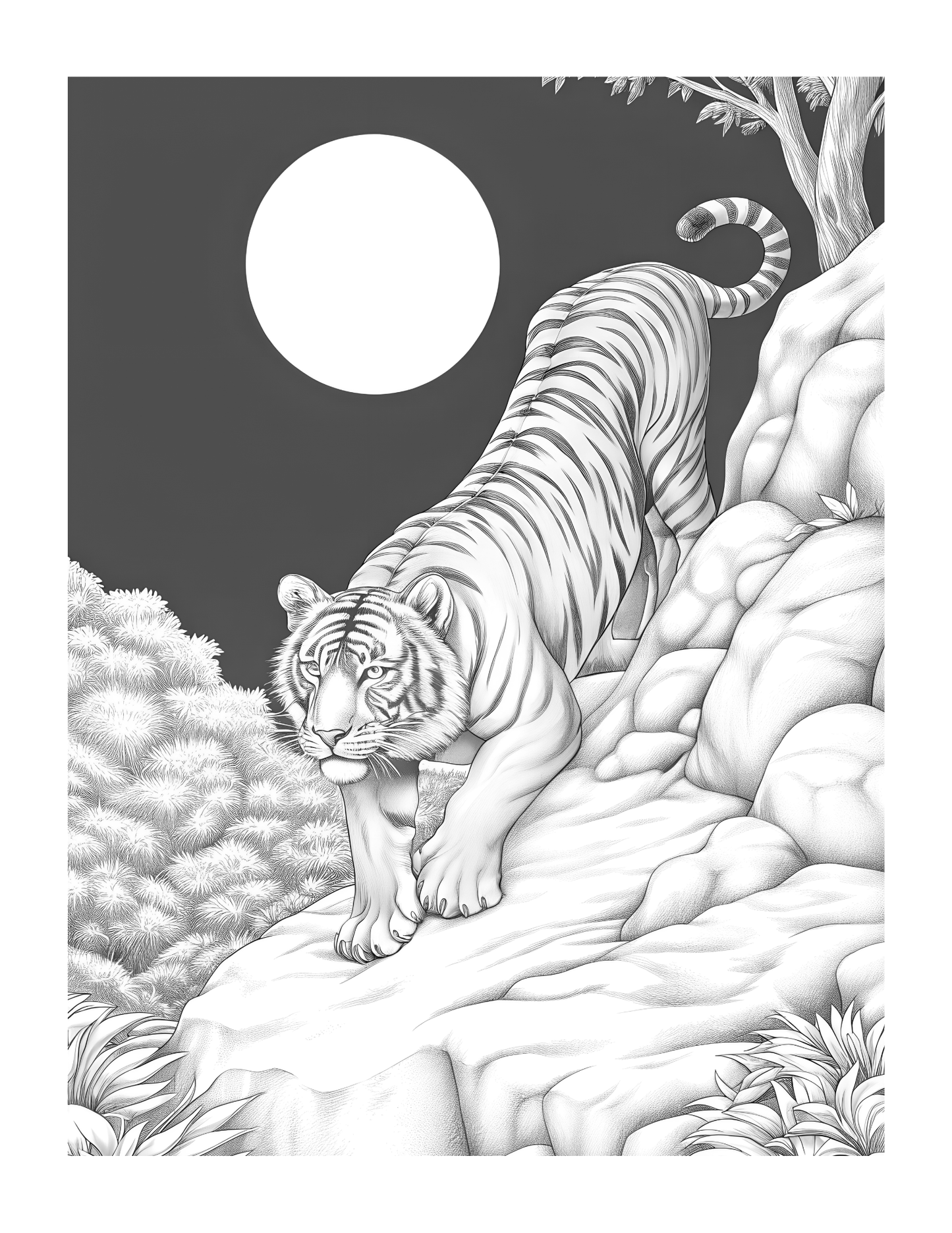 Predators at Night: Grayscale PDF Coloring for Teens & Adults