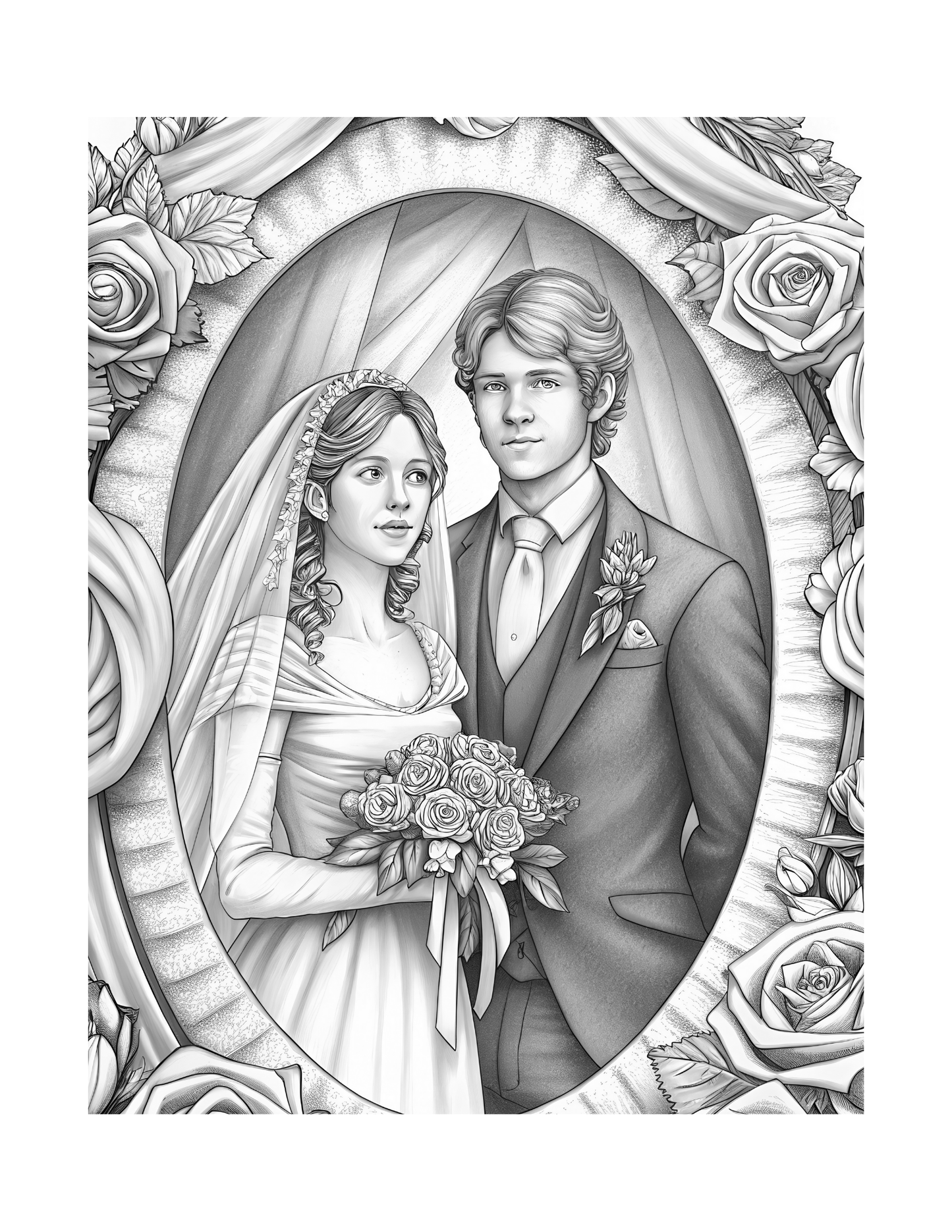 Bridal Bliss Grayscale Coloring Pages, PDF Version