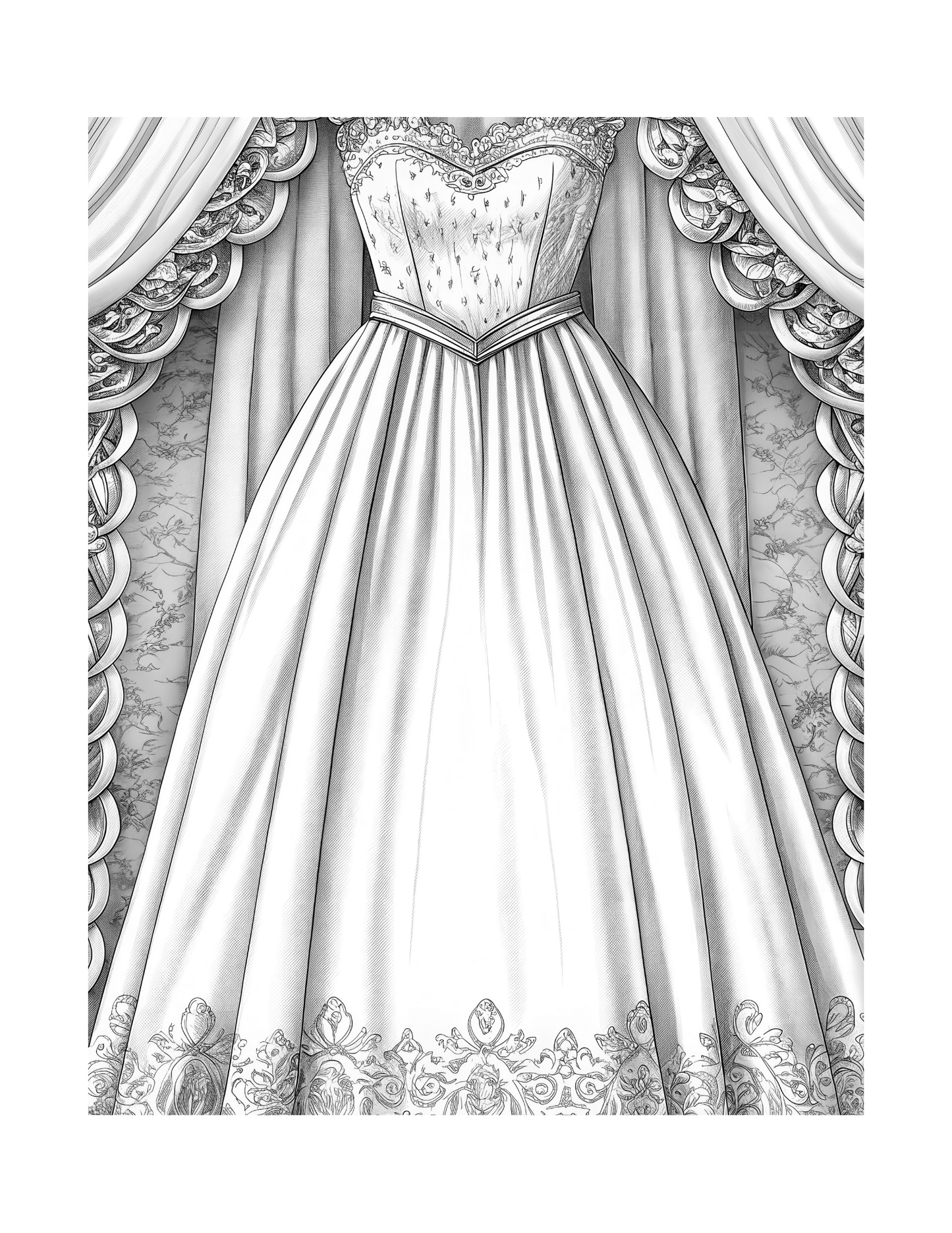Bridal Bliss Grayscale Coloring Pages, PDF Version