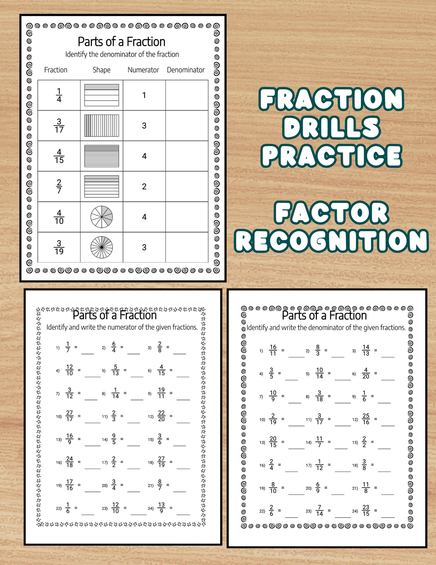 Maths Drill Fraction Worksheets | 146 Printable Sheets Numbers 0 to 15, Practice Speed Factors, Fourth Fifth Grade Math Homework, Solutions