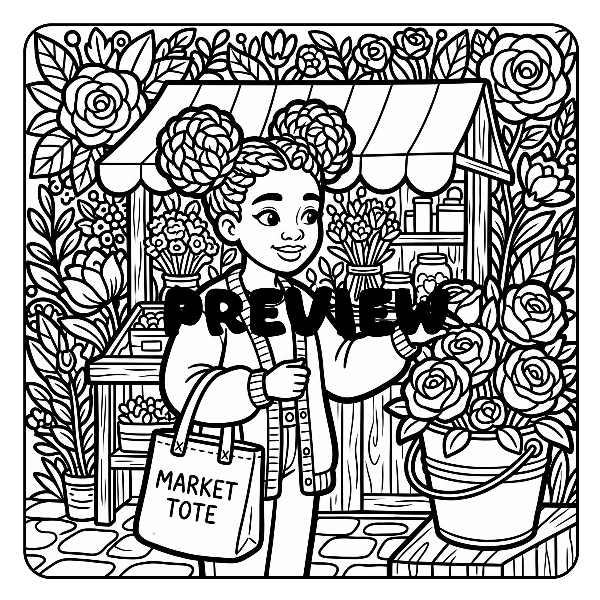 Interior preview pages from 'Cozy Coloring Book Market Mornings' — printable digital PDF coloring book by CMH Publishing