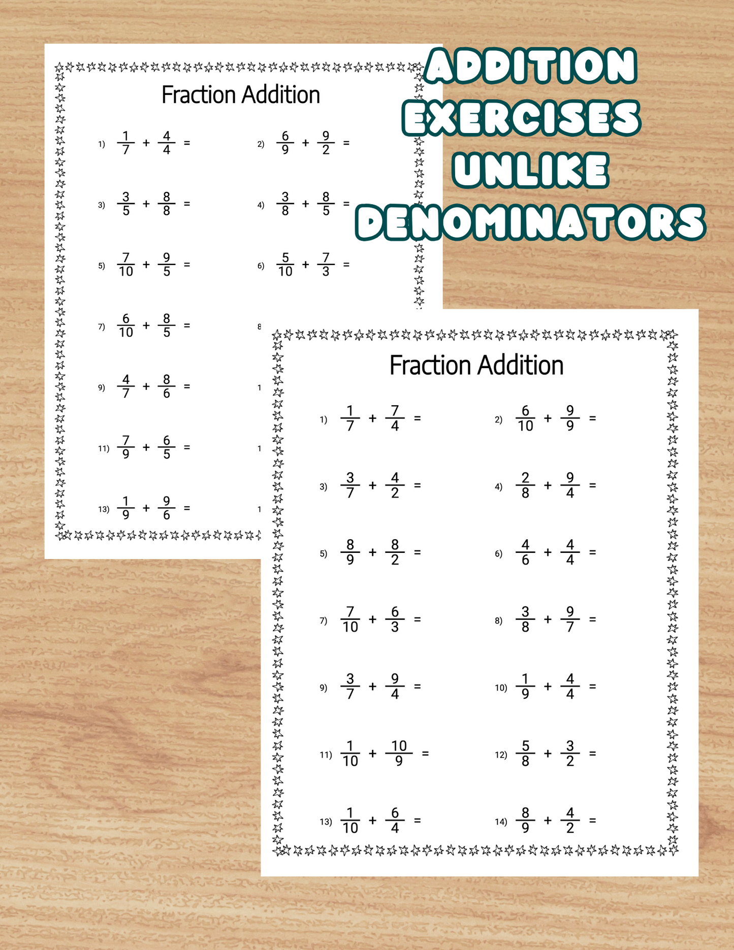 Adding Fraction Worksheet, 4th 5th Grade Math Printable Fractions Addition Math Pages Fraction with Unlike Denominators