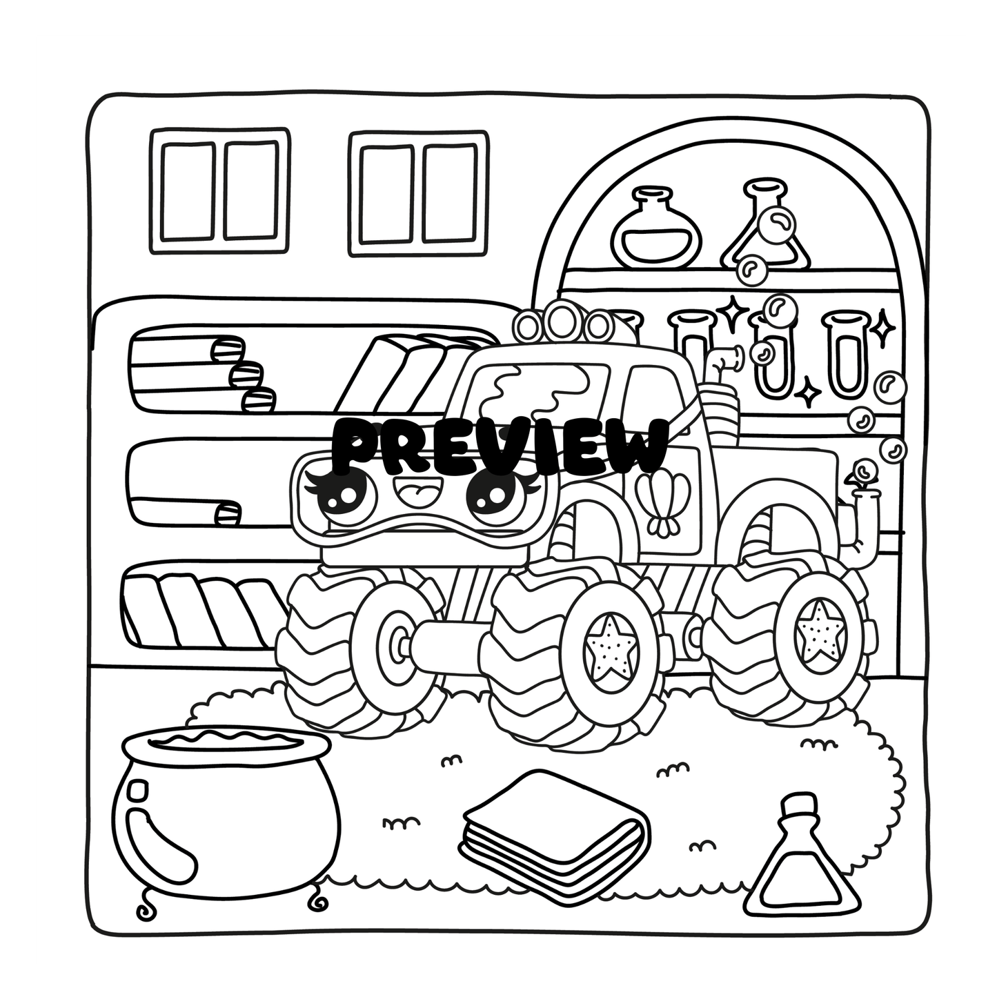 Girly Monster Truck Coloring Book for Kids, PDF