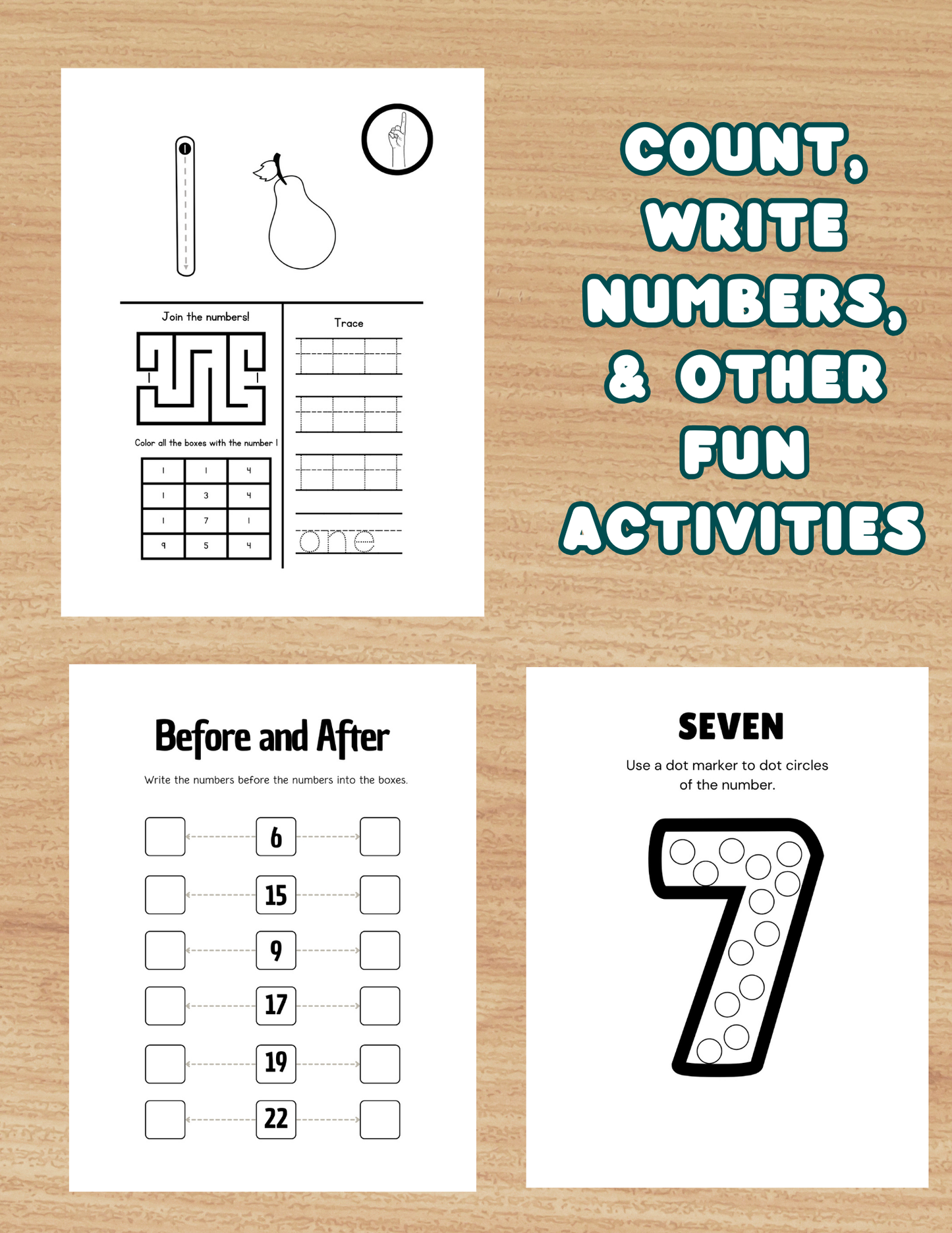Math Worksheets, Kindergarten Math, First Grade Math, Instant PDF Download