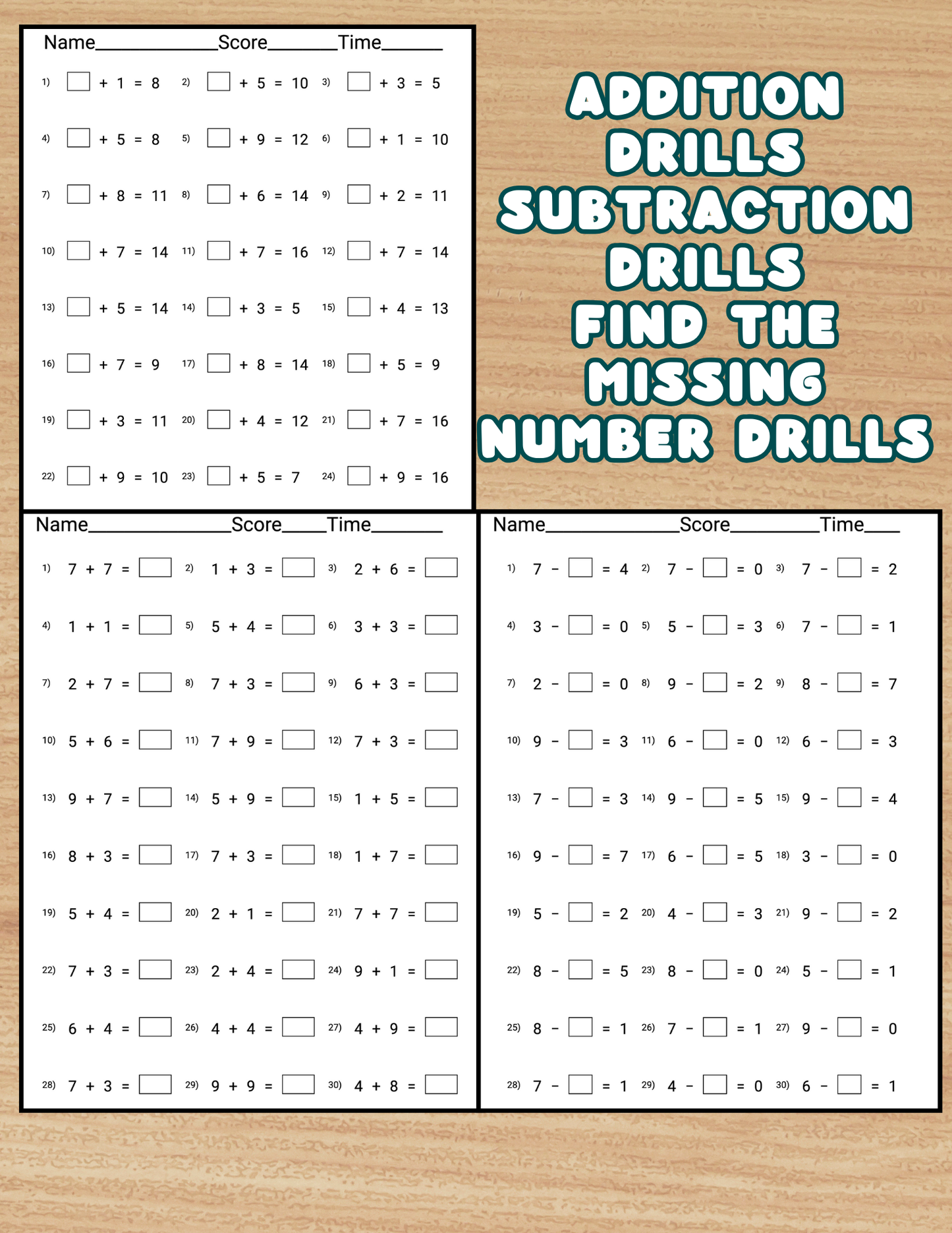 Addition and Subtraction Workbook, 1st 2nd Grade Timed Drill | Instant Printable Sheets Numbers 0 - 9 | Practice Counting Solutions Provided