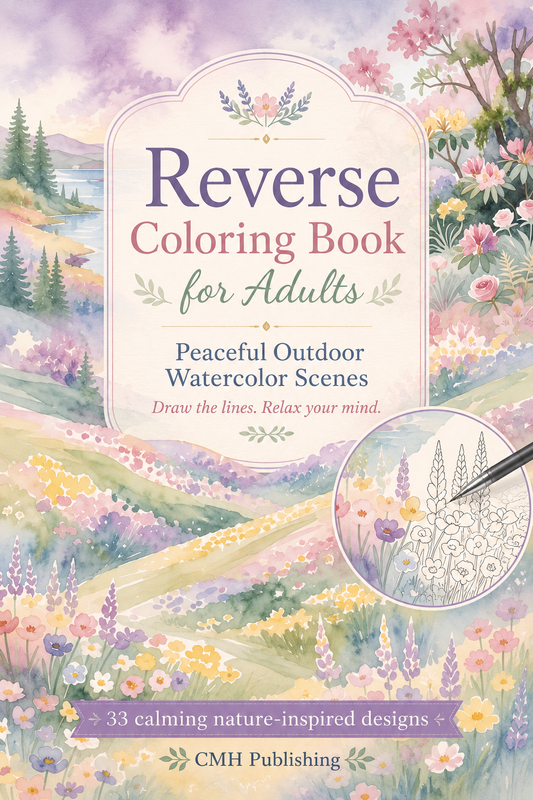 Reverse Coloring Book for Adults: Peaceful Outdoor Watercolor Scenes