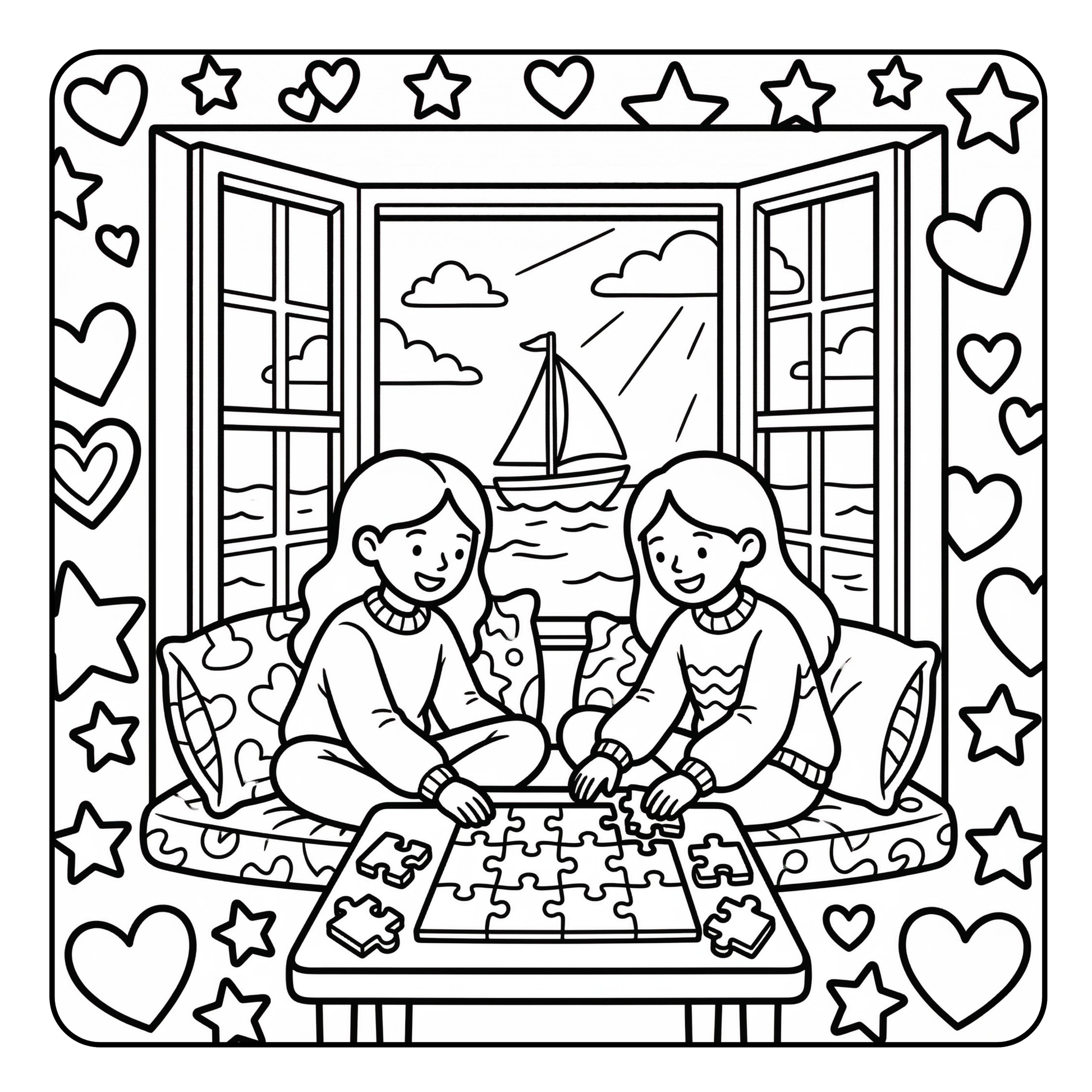 Interior preview pages from 'Cozy Bay Window Coloring Book' — printable digital PDF coloring book by CMH Publishing