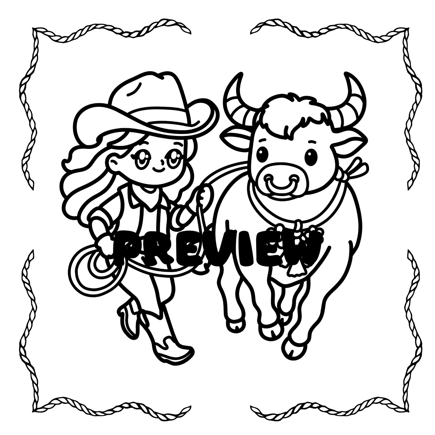 Cowgirl Coloring Book for Kids, PDF Printable