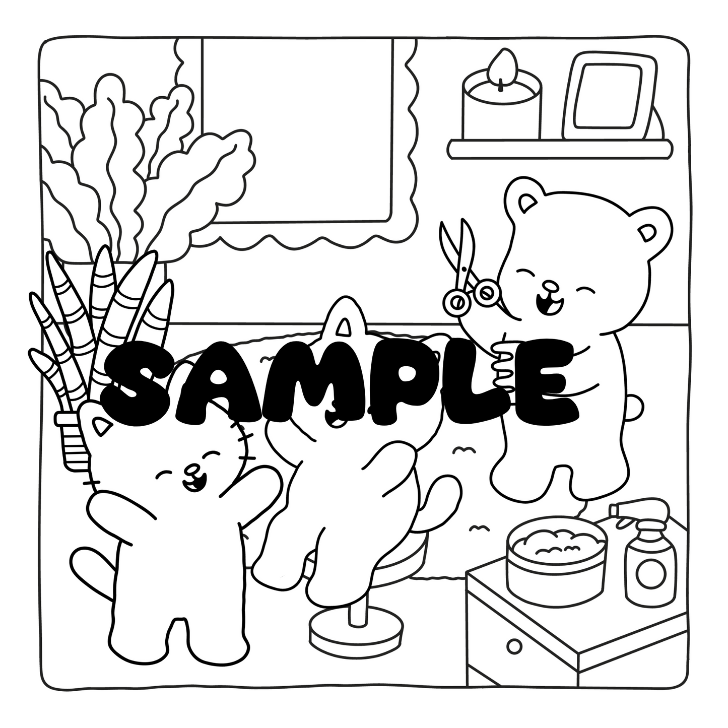 Chewie and Mac Day Spa Adventures Coloring Book | 15 Adorable Bold Easy Hand-Drawn Coloring Pages | Instant Printable PDF Digital Download
