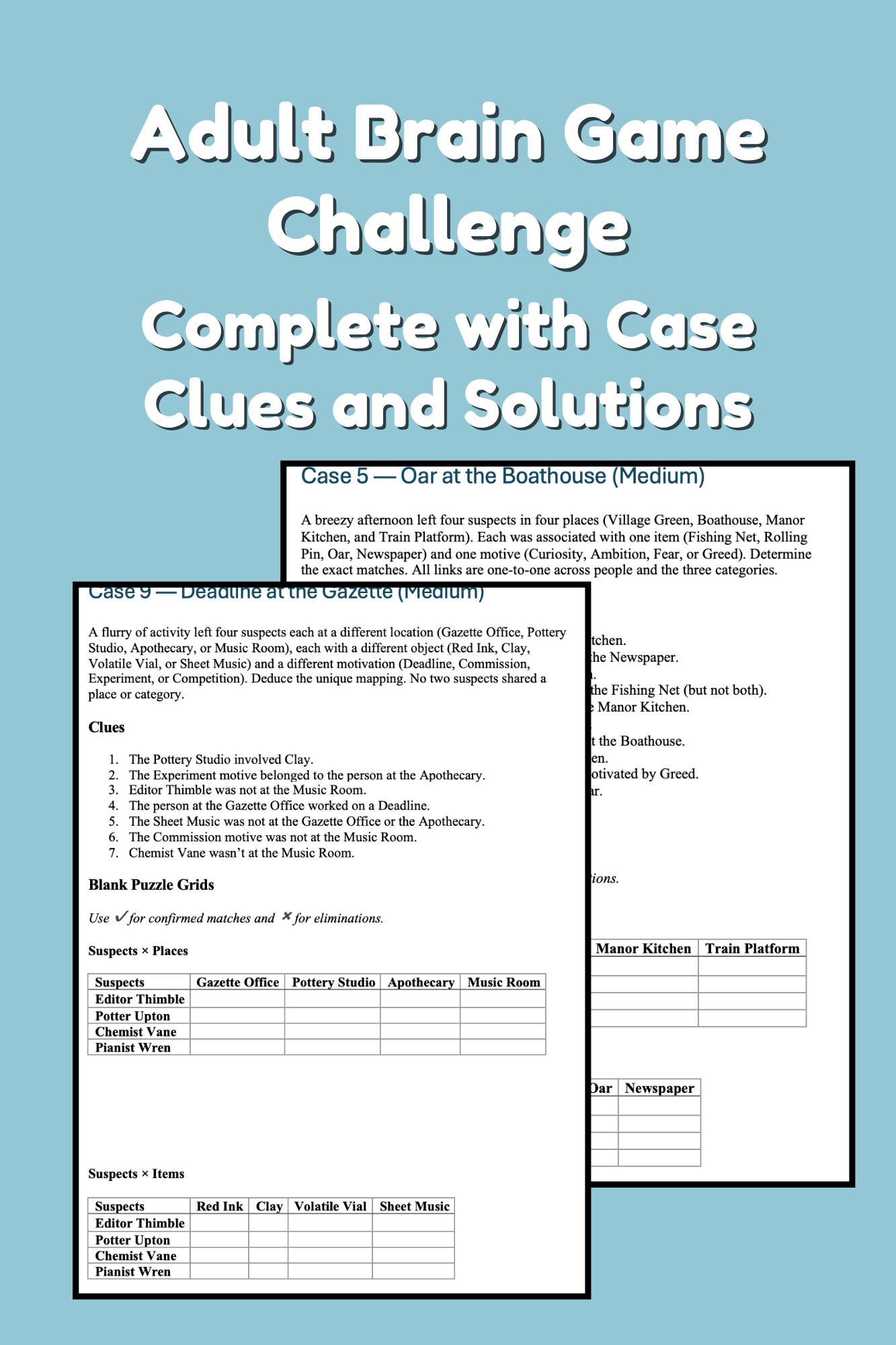 Printable British Crime Logic Puzzles for Adults