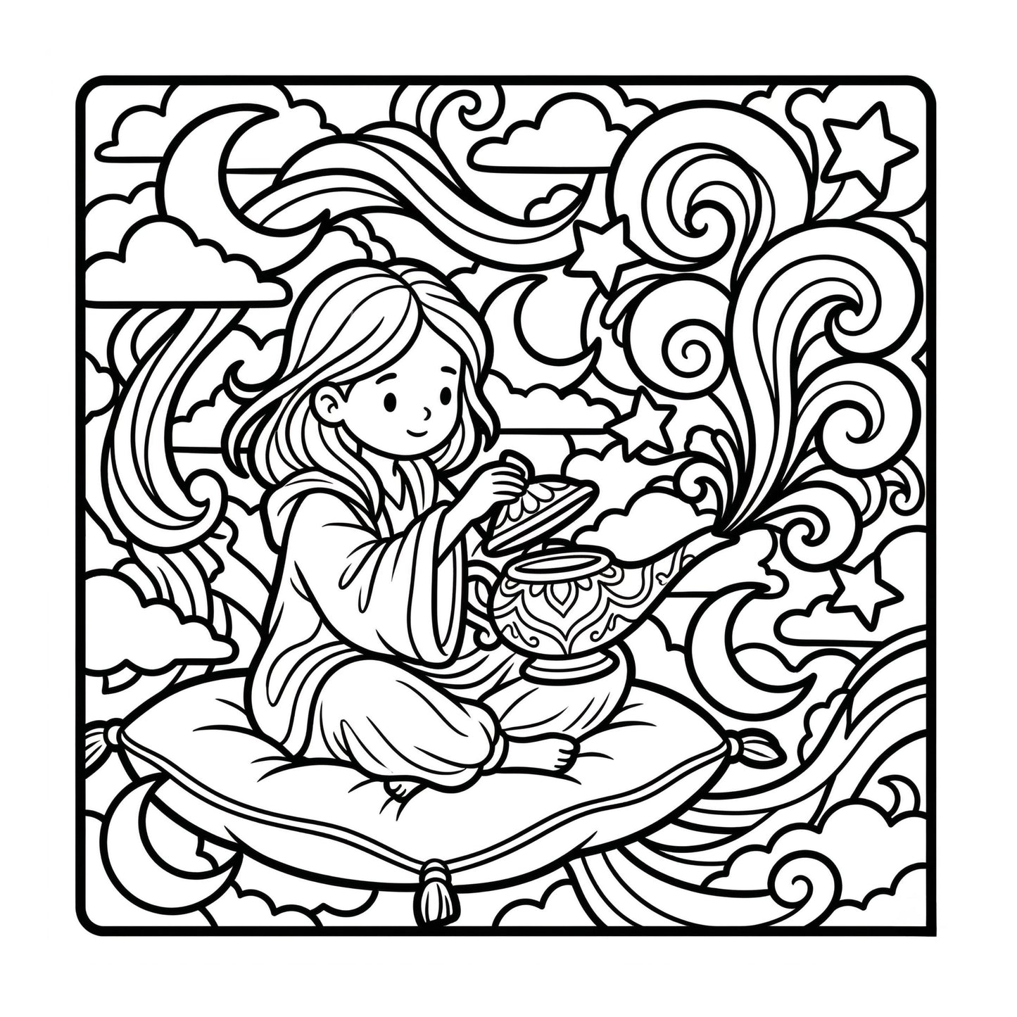 Interior preview pages from 'Cozy Genie Magic Coloring Book' — printable digital PDF coloring book by CMH Publishing