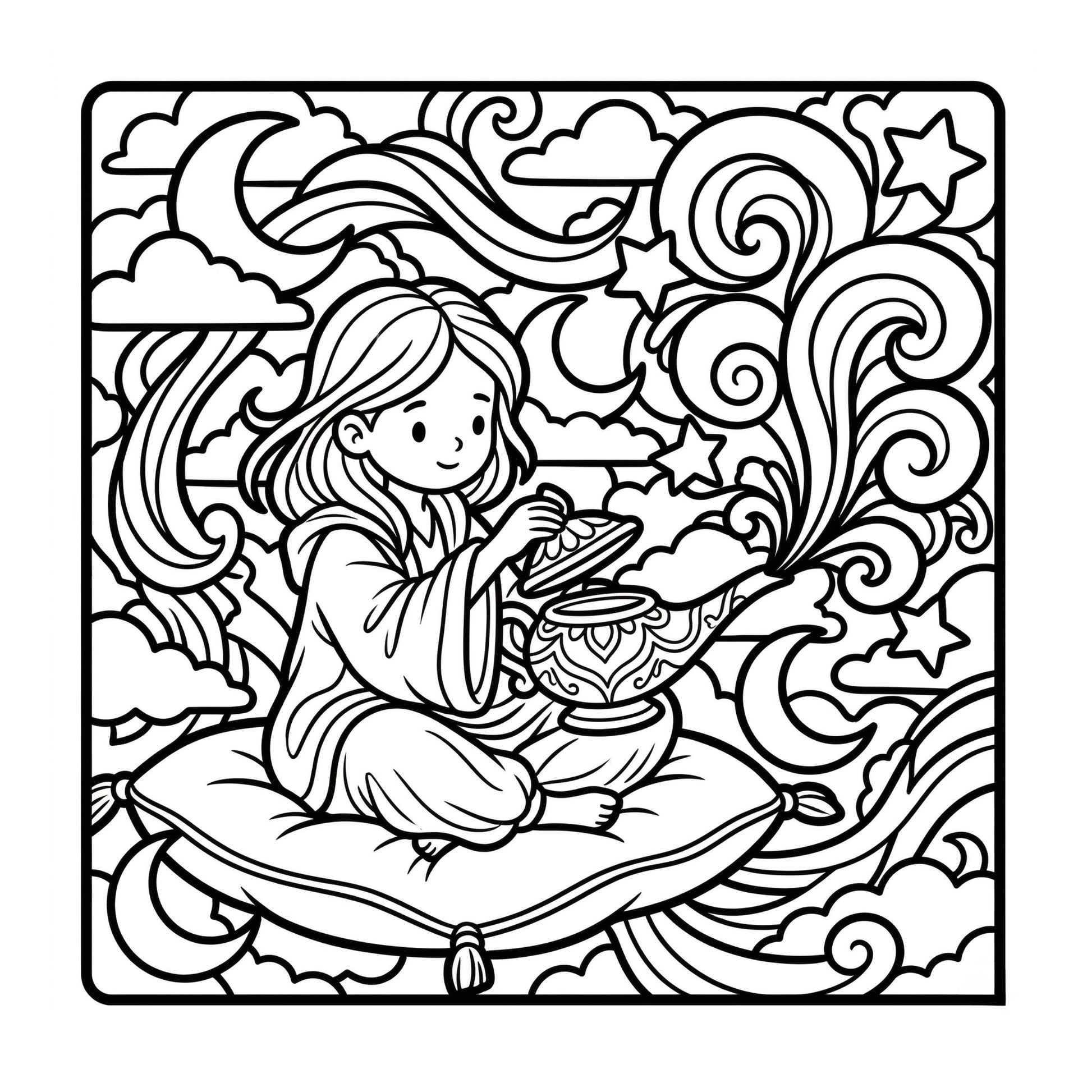 Interior preview pages from 'Cozy Genie Magic Coloring Book' — printable digital PDF coloring book by CMH Publishing