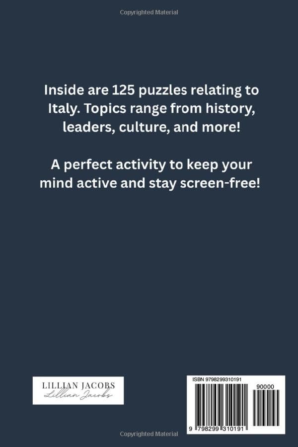 Italy Crossword Puzzle Book for Adults