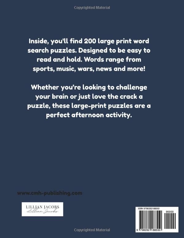 Large Print Word Search for Adults, 200 Puzzles with 3,600 Words