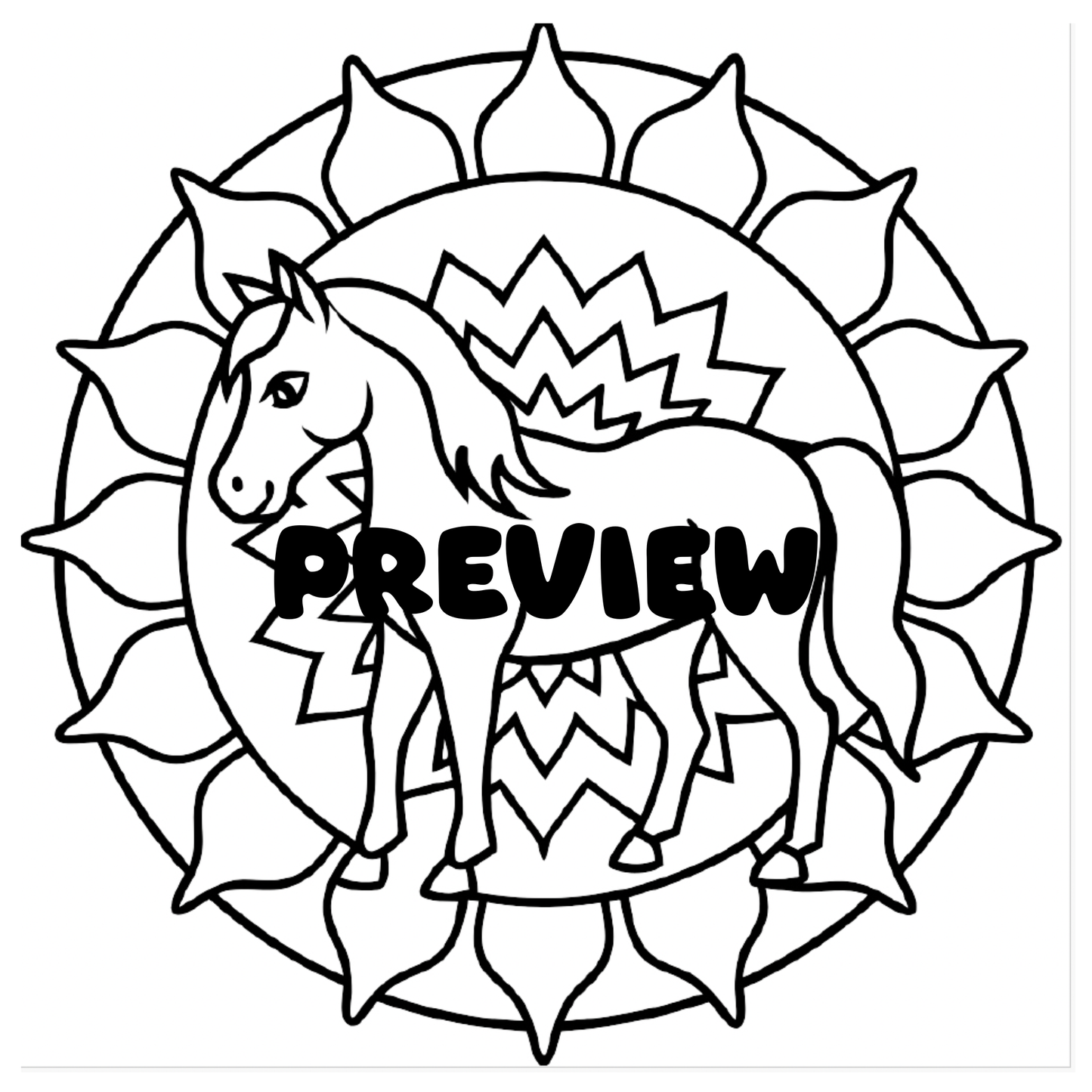 Horse Mandala Coloring Book for Kids & Teens, Printable PDF