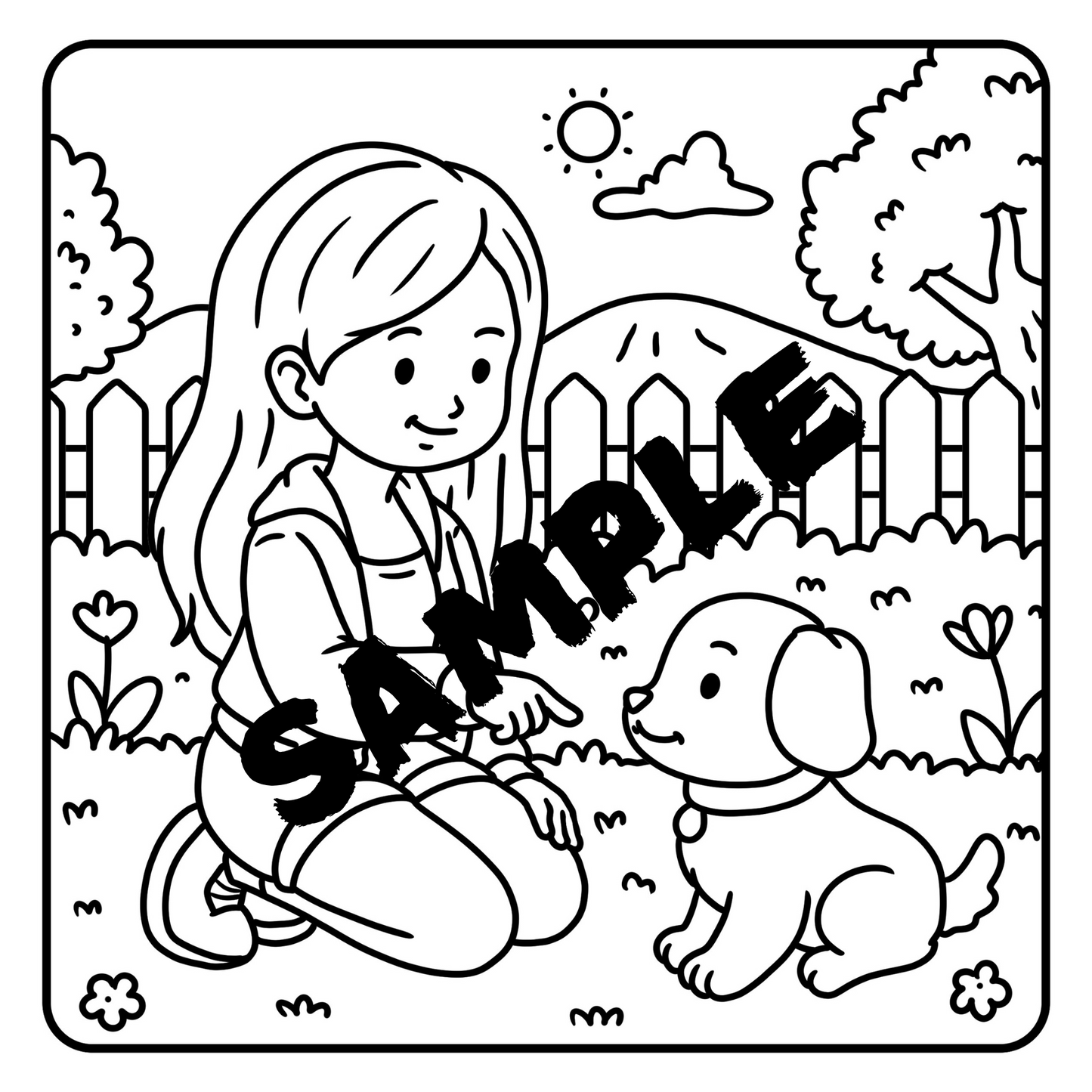 Relaxing Cozy Girl Pet Moments Coloring Book | 40 Stress Relief Simple Coloring Pages for Adults Teens | Printable Download PDF
