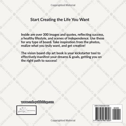 Back cover of 'Vision Board Clip Art Book: 300+ Positive Lifestyle Images' — by CMH Publishing