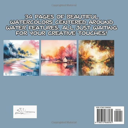 Reverse Coloring for Adults Peaceful Water Designs: Watercolor Art for Stress Relief and Relaxation