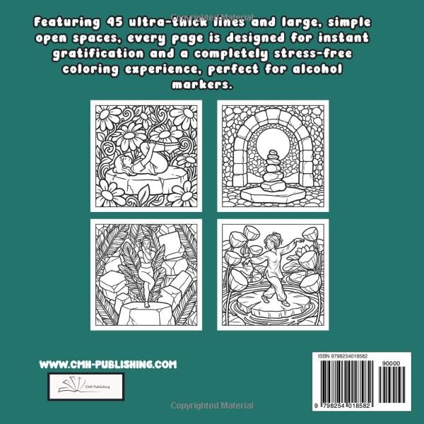 Back cover of 'Stone & Serenity Bold & Easy Mindful Coloring Book' — adult coloring book by CMH Publishing