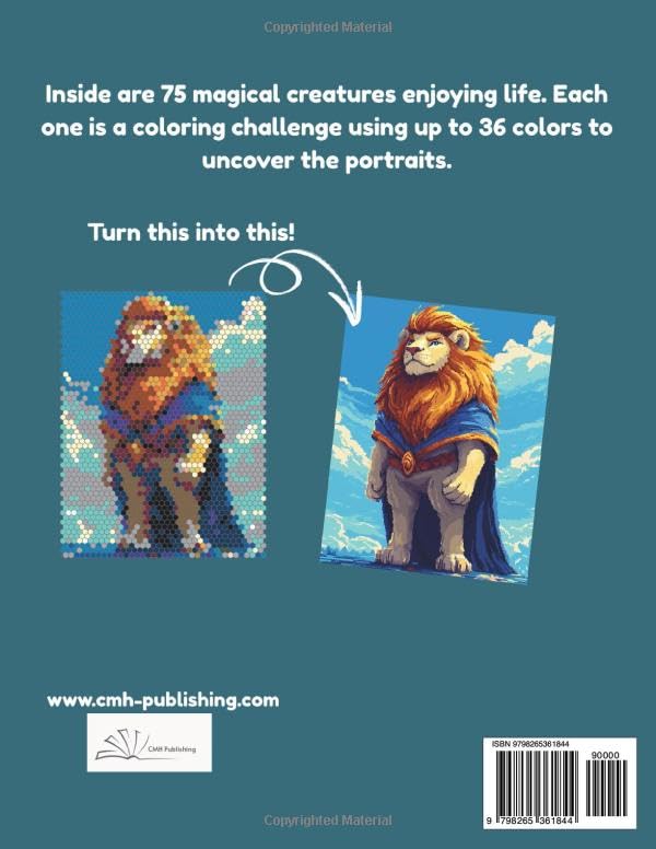 Adult Color by Number Pixel Mosaic: Fantasy & Magical Creatures Coloring Book