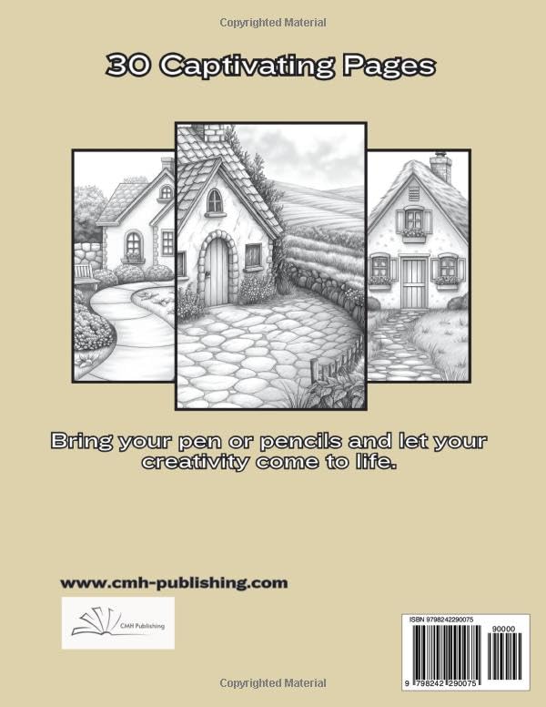 Country Homes & Gardens Grayscale Coloring Book