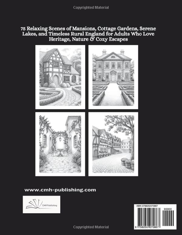 British Countryside Dreams: A Grayscale Coloring Book of Quintessential Village Life
