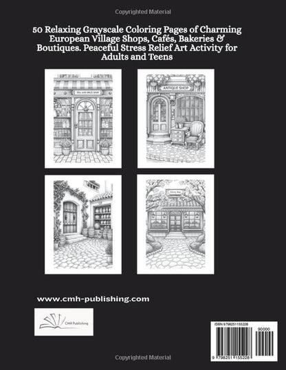 European Village Shops Coloring Book for Adults