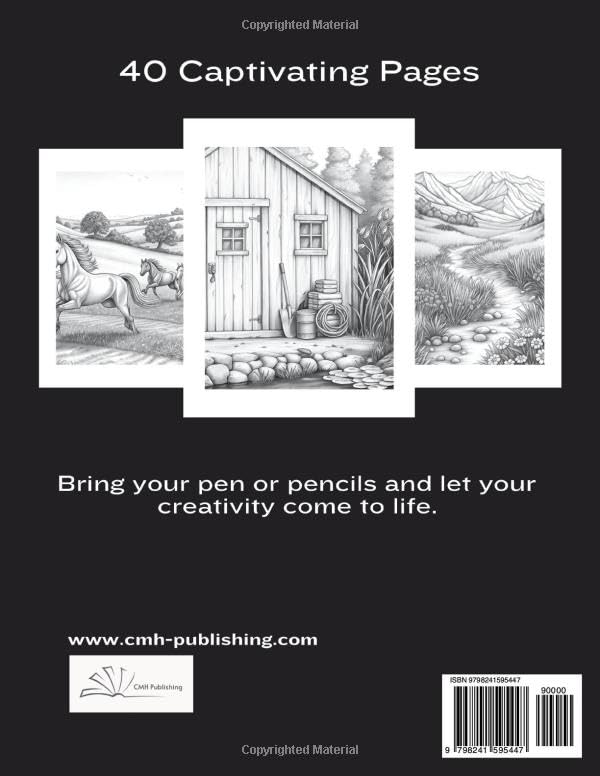Country Serenity Greyscale Coloring Book