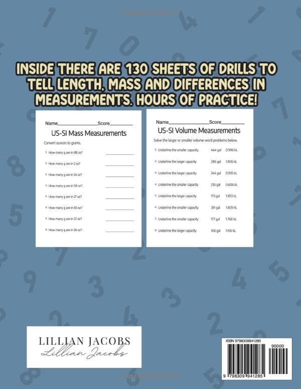 Measurements Workbook and Teaching Activity Book: Practice Worksheet Pages For Kids Mass, Length, Volume