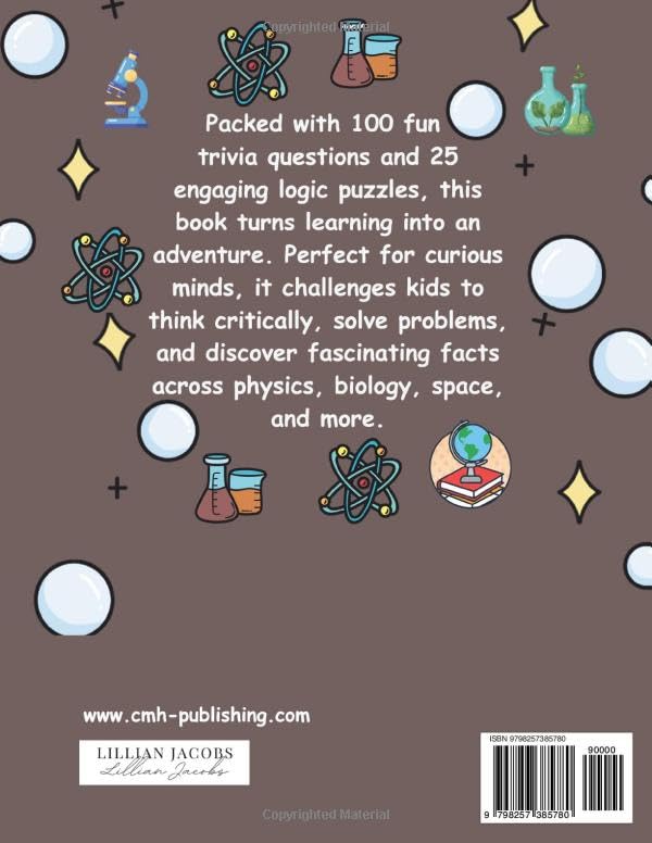 Back cover of 'Science Puzzle Book for Kids Ages 10-13' — children's puzzle book by CMH Publishing