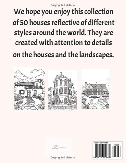 Houses Around The World: Adult Coloring Book, 50 Detailed Unique Designs