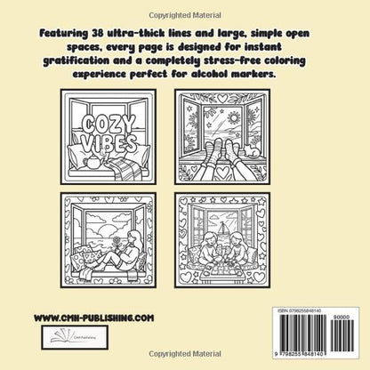 Back cover of 'Cozy Bay Window: Bold & Easy Coloring Book for Girl Therapy' — adult coloring book by CMH Publishing