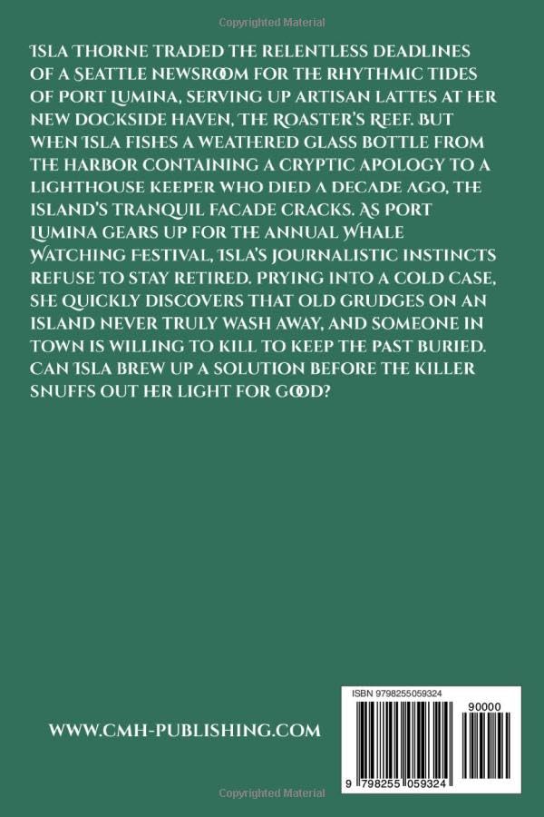 Back cover of 'Espresso & Old Embers: A Port Lumina Cozy Mystery' — cozy mystery novel by Emily K. Clark