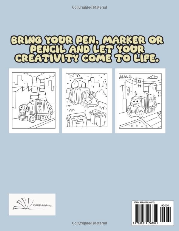 Happy Trucks That Move Coloring Book, 31 Hand-Drawn Coloring Activity Pages with Dumpster and Trash Vehicles for Kids