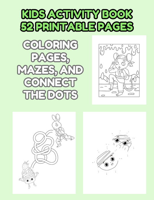 Activity Coloring Dot-to-dot Kids Mazes Homeschool Busy Book Party Games | Candy Marital Arts Theme Pages | Printable PDF Download